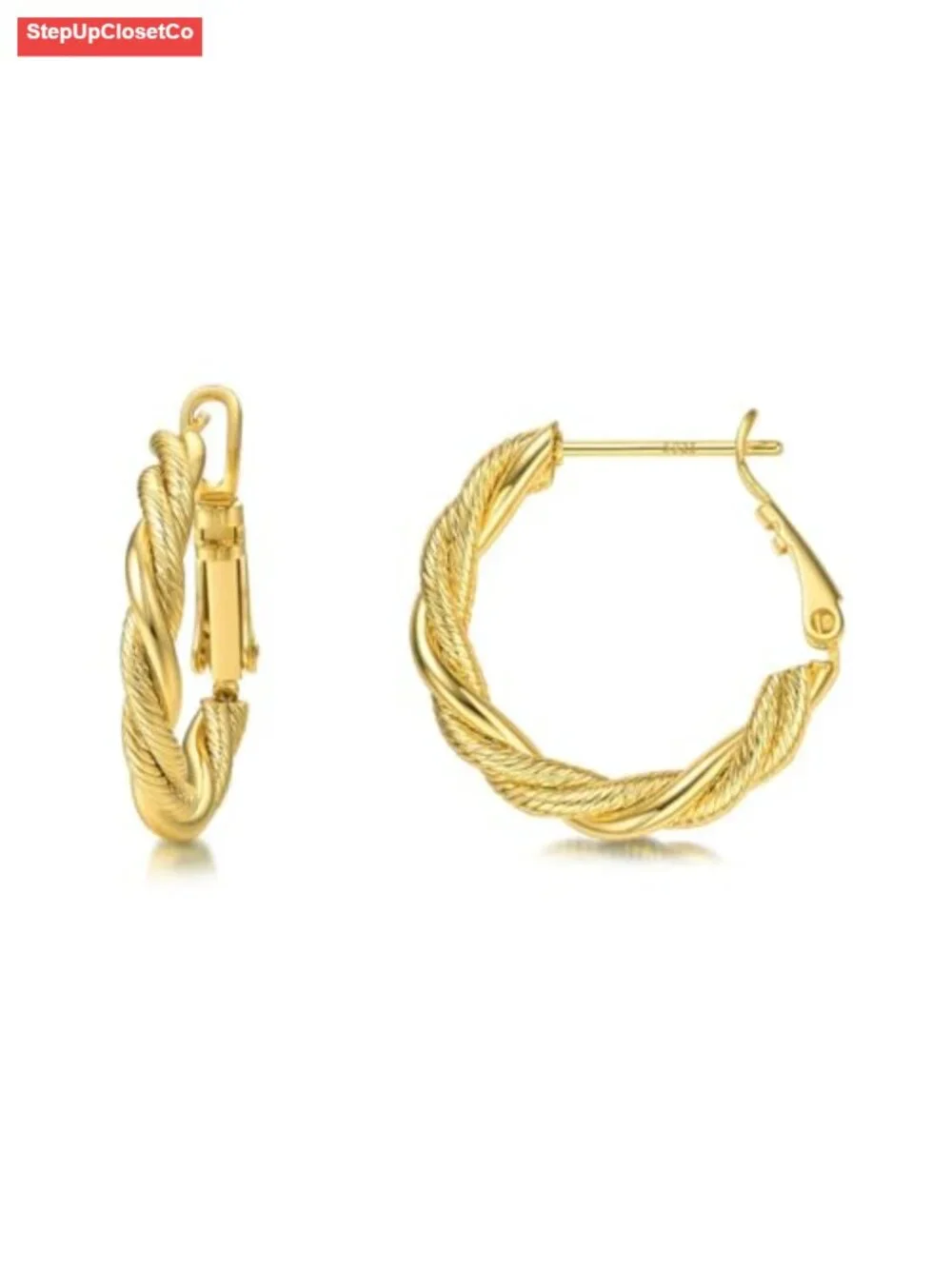 18K Gold Plated Twisted Rope Hoop Earrings for Women, Hypoallergenic Sterling